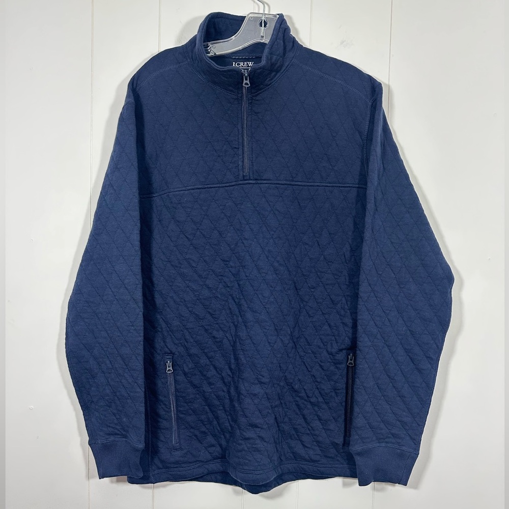 NWT J Crew Mens Sz L Quilted Half Zip Pullover Sweater Navy Mock Neck StyleBS321 - Picture 1 of 11
